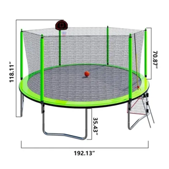 NAYSAYE Trampoline 16FT with Basketball Hoop and Soccer Goal for Outdoor Fun with Ladder and Safety Net, Green, 192.13"*192.13"*106.32" image {4}
