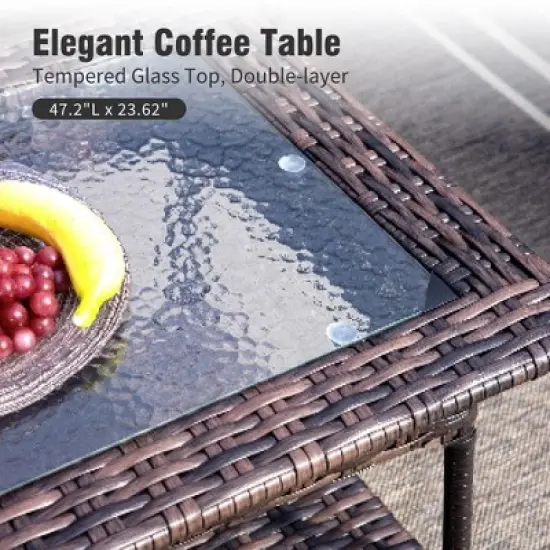 Captiva Designs 6pc Oversized Patio Outdoor Wicker Furniture Conversation Sofa Set with Coffee Table for Garden Yard Porch image {4}