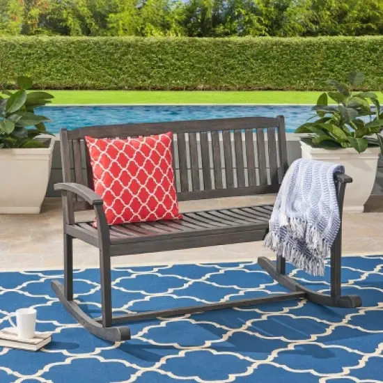 Regatta Acacia Patio Rocking Loveseat - Dark Gray - Christopher Knight Home image {1}