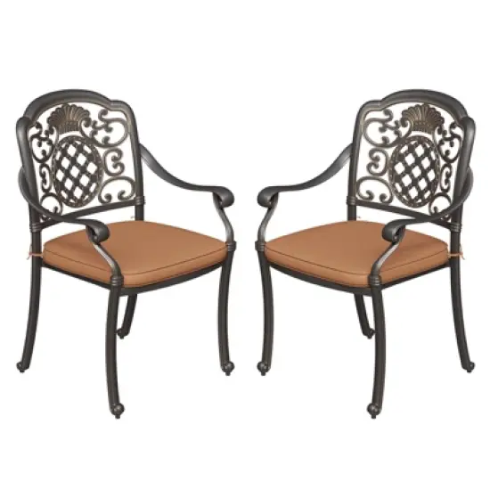 59" Cast Aluminum Outdoor Dining Set, All-Weather Table & Chairs w/Removable Cushions & Umbrella Hole for Patio, Garden, Porch image {7}