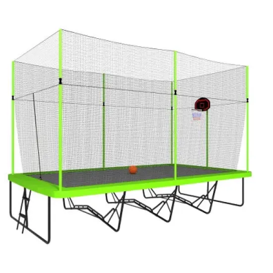UNISOAR 10ft *17ft Rectangule Trampoline with Green Fabric Black Powder-coated Galvanized Steel Tubes with Basketball Hoop System Advanced Ladder image {4}