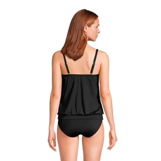 Lands' End Women's Mastectomy Chlorine Resistant Blouson Tummy Hiding Tankini Top Swimsuit Adjustable Straps image {1}