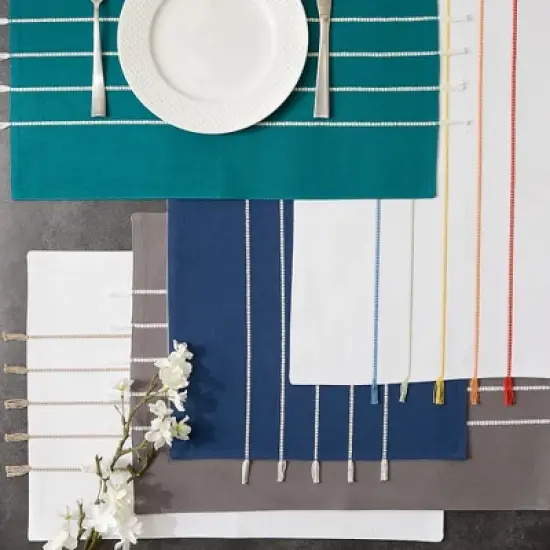 Design Imports Gray/ White Stripe Tassel Placemat Set/4 image {7}