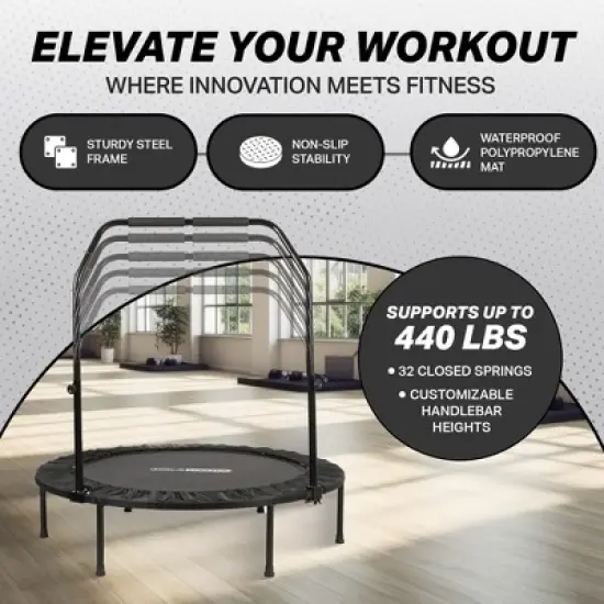 HolaHatha Foldable Mini Trampoline Fitness Rebounder w/Adjustable Handle image {3}