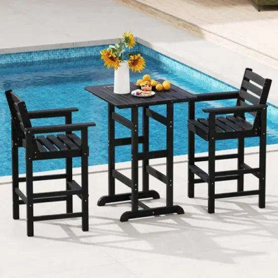 Costway Patio Adirondack Bar Chairs Set of 2 with Wide Armrests & Footrest Backrest Black/Brown/Gray/Navy image {3}