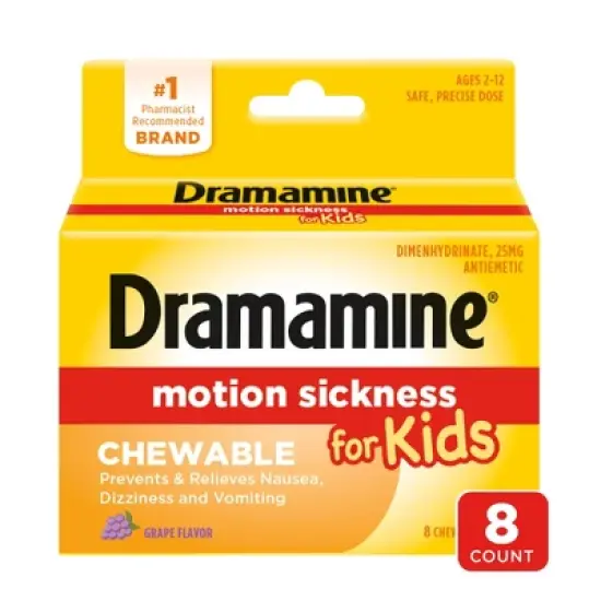 Dramamine Kids Chewable Motion Sickness Relief Tablets for Nausea, Dizziness & Vomiting - Grape -&nbsp; 8ct image {7}