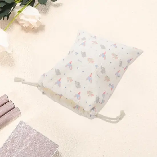 Unique Bargains Bow-Knot Elephant Drawstring Makeup Bag White 1 Pc image {2}