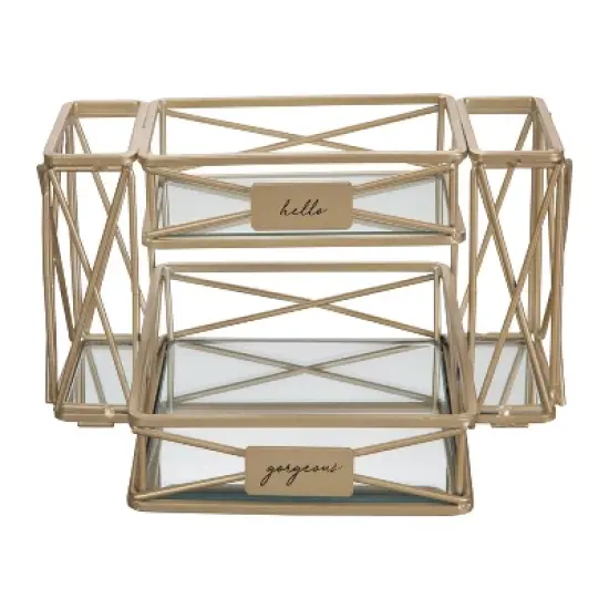 Two Tier Sleek Vanity Tower with Two Compartments Satin Gold - Home Details image {2}