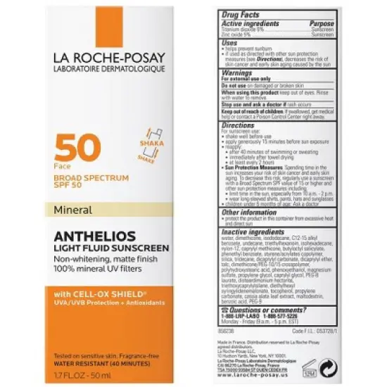 La Roche Posay Anthelios Ultra-Light Fluid Mineral Face Sunscreen with Zinc Oxide &ndash; SPF 50 - 1.7 fl oz image {3}