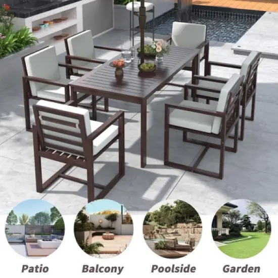 FIONECA Patio Dining Set with Table & Chairs, Removable Cushions, Dark Brown Outdoor Furniture for Backyard, Garden & Patio image {2}