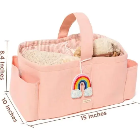 Folkulture Baby Diaper Caddy, Cotton Diaper Bag for Kids, Stylish Comfort Spacious Travel Essential Cart, Car Organizer for Diapers (Powder Pink -15") image {3}