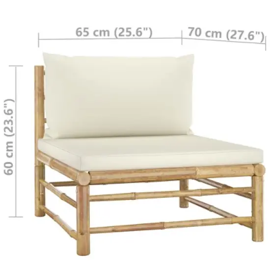 vidaXL 2 Piece Patio Lounge Set with Cream White Cushions Bamboo image {5}
