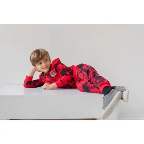 Marvel Spider-Man Tie Dye French Terry Zip Up Hoodie Graphic T-Shirt Pants Infant to Toddler image {1}