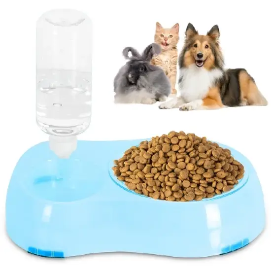 ANYPET Slow Feeder Bowl, Elevated, Double Transparent for Cats, Small Dogs, Pet Automatic Water Feeder with Water Bottle, Blue image {2}