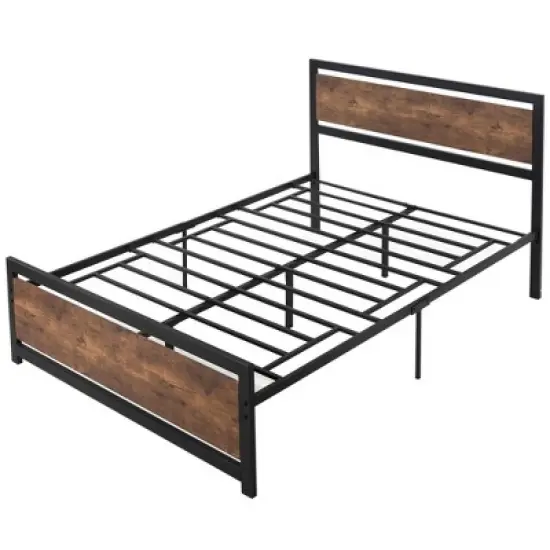 HOMCOM Full Platform Bed Frame with Headboard & Footboard, Strong Metal Slat Support Full Bed Frame w/ Underbed Storage Space, No Box Spring Needed image {3}