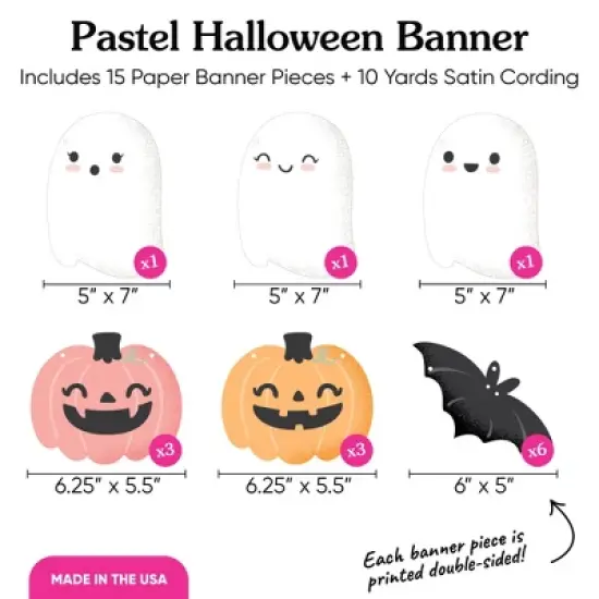 Big Dot of Happiness Pastel Halloween Garland Banner, Birthday Party Decorations Backdrop, 30 Feet of Cord, 15 Paper Ghost, Pumpkin, and Bat Shapes image {3}
