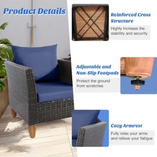 Costway 3PCS Patio Wicker Rattan Sofa Set Furniture Acacia Wood Conversation image {4}