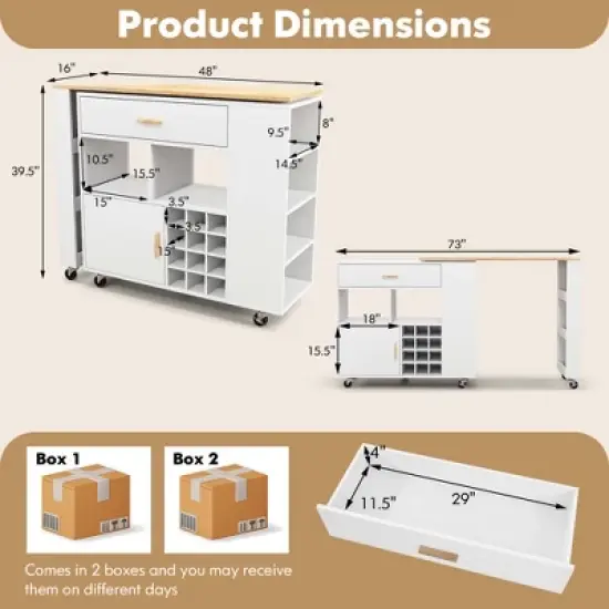 Costway Reversible Folding Kitchen Island Cart Utility Storage Trolley Wine Rack Shelves image {2}