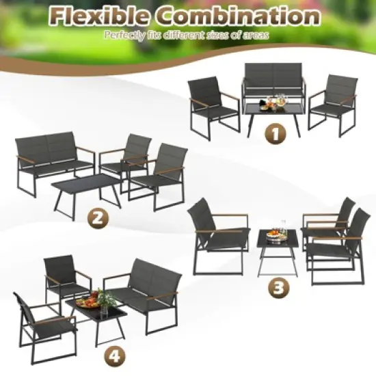 Costway 4/8 PCS Patio Furniture Setwith Padded Fabric Seat & Wood-Plastic Armrests Table image {7}
