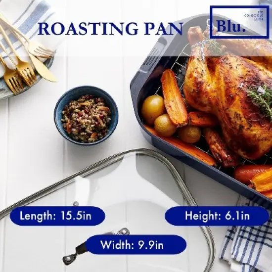 Blu. Cookware Roasting Pan with Lid and Roasting Rack, Non-Toxic image {3}