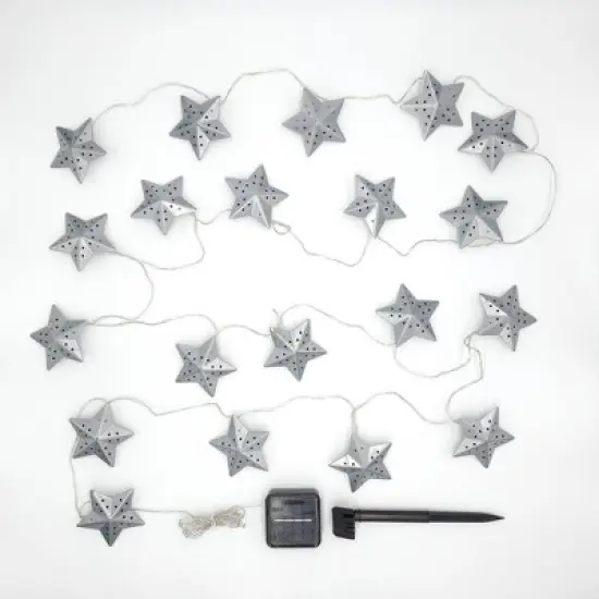 Lumabase Solar-Powered String Lights with 20 Silver Metal Stars image {1}