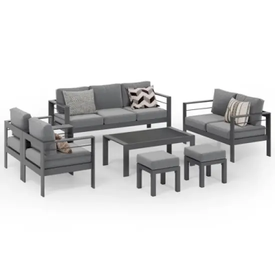 Heynemo Aluminum Outdoor Patio Furniture Set with Footrest, Outdoor Sectional Metal Sofa with 5'' Cushion & Coffee Table for Balcony, Garden image {1}