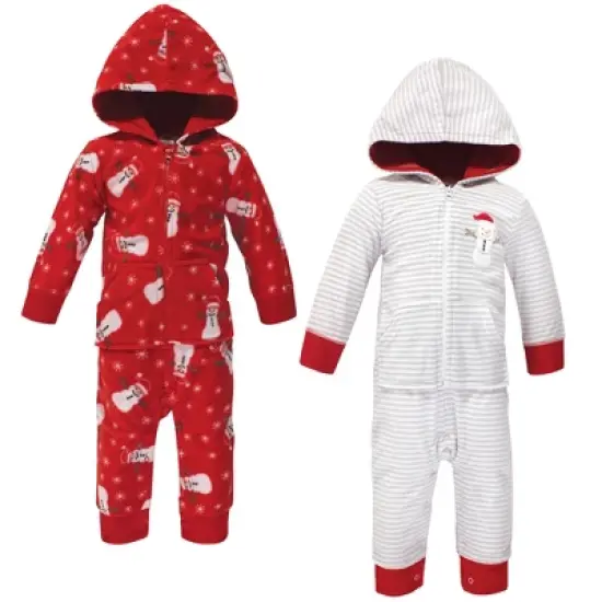 Hudson Baby Infant Fleece Jumpsuits, Coveralls, and Playsuits 2pk, Santa Snowman image {3}