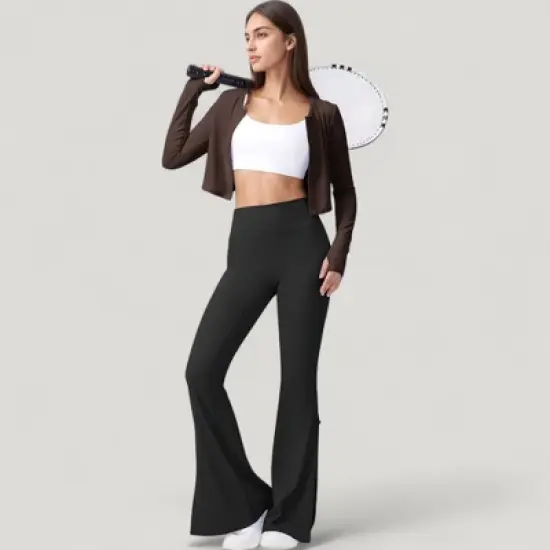 Anna-Kaci Active Women's Long Sleeve Cropped Button Front Top with Fitted Stretch Design image {2}