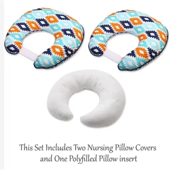 Bacati - 3 pc Liam Aztec Print Aqua Orange Navy Hugster Feeding & Infant Support Nursing Pillow image {3}