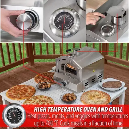 Deco Chef 2-in-1 Propane Gas Pizza Oven & Grill, Portable, with Pizza Stone, Peel, Rack image {6}