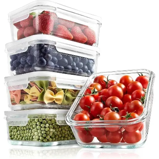 NutriChef 10-Piece High Borosilicate Glass Meal Prep Containers Set - Clear Locking Lids, 30oz image {7}