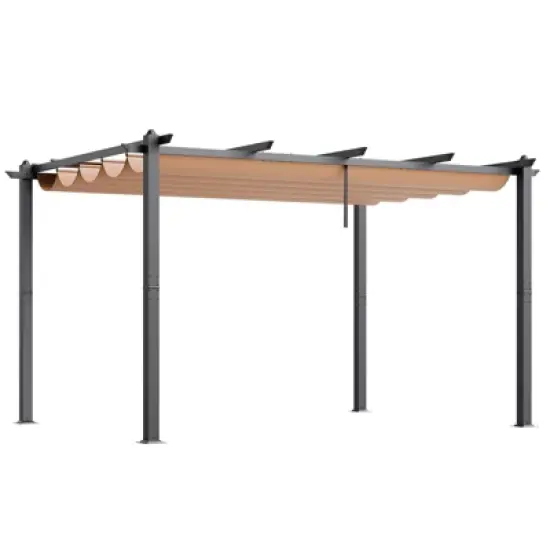 VEVOR 10'x13' Outdoor Retractable Pergola with Canopy, Aluminum Pergola with Retractable Canopy, Modern Pergola with Sun Shade Canopy, Beige image {8}