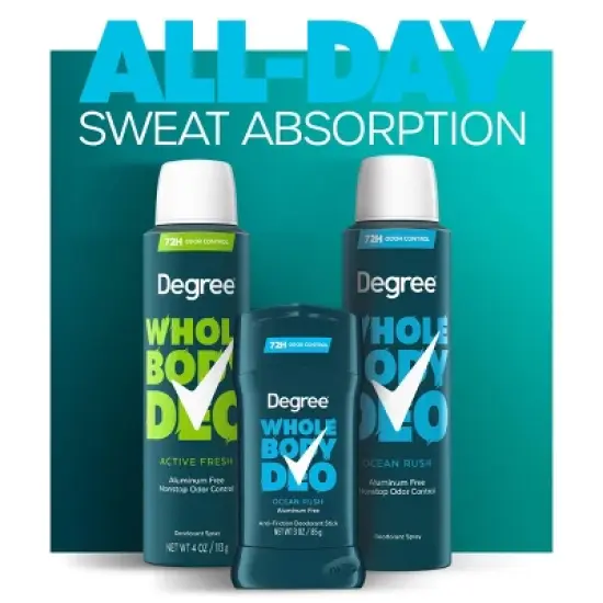 Degree 72H Odor Protection Whole Body Deodorant Spray for Men Ocean Rush - Aluminum-Free 4oz image {5}