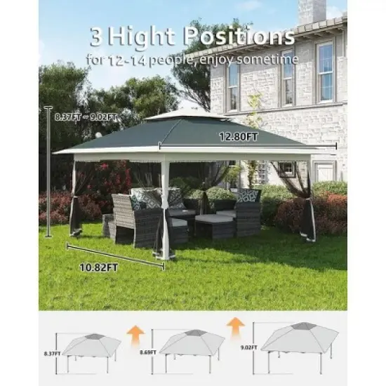 13x13 Ft Pop Up Canopy Tent with Mosquito Netting &  Carrying Bag, Instant Portable Shelter, Heavy Duty Foldable Gazebo for Outdoor Backyard image {1}