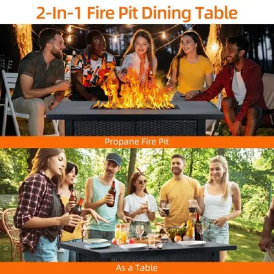 52inch Outdoor Propane Fire Pit Table, 50,000 BTU Rectangle Gas Fire Pit Table with Lid&Rain Cover image {7}