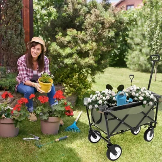 RISOKEYS Outdoor Collapsible Wagon Cart with 3-Piece Waterproof Liners and All-Terrain 360&deg; Wheels,Foldable Utility Cart for Beach,Camping image {6}