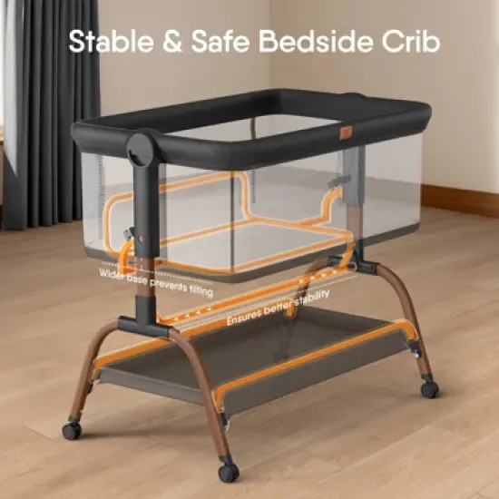 BabyBond Baby Bassinet 3 in 1 Bedside Sleeper with Soft Mattress and Sheet, 6 Height Adjustable baby sleeper,Bedside Crib for Infants image {5}