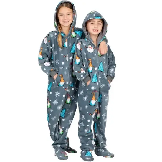Footed Pajamas - Merry Gnomes Kids Hoodie Fleece Onesie image {4}