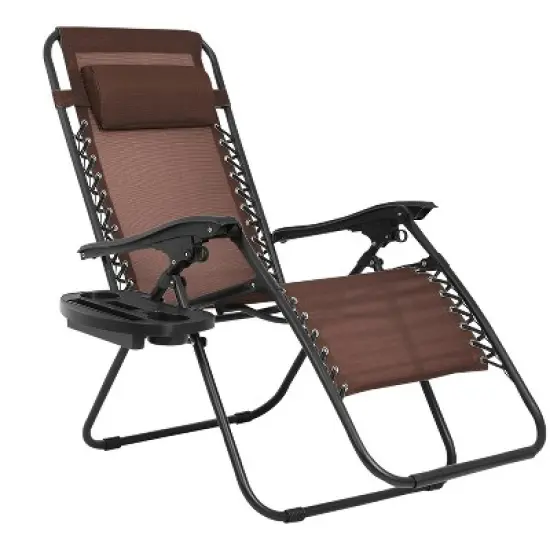FDW Foldable Zero Gravity Chair Lounge Patio Chaise with Cup Holder Tray image {9}