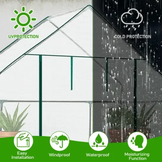 SEVOBAL Greenhouse Outdoor Durable PE Plant Green House for Frost Protection Shelf Clips Roll-up Zipper Door Walk-in for Planter, White, 99"*37"*10" image {4}