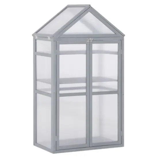 Outsunny 32" x 19" x 54" Garden Wood Cold Frame Greenhouse Flower Planter with Adjustable Shelves, Double Doors image {9}