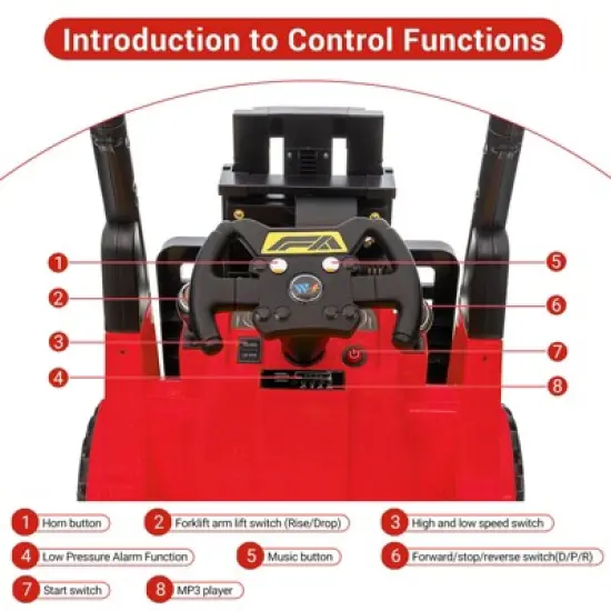 12V Kids Ride On Forklift Car with Tent, Electric Ride On Construction Car Toy for Toddles with Remote Control image {2}