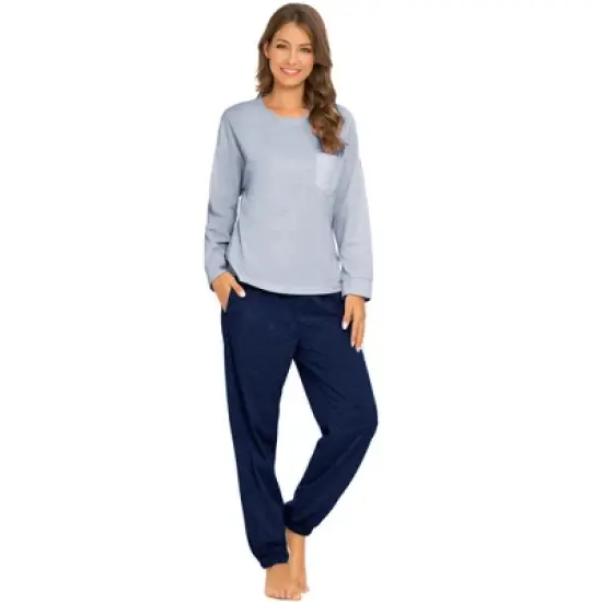 cheibear Women's Sleepwear Lounge Solid Nightwear with Pants Soft Long Sleeve Pajama Set image {7}