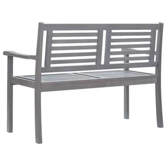 vidaXL Gray Eucalyptus Wood Loveseat - Furniture Bench with Beige Cushion for Outdoor/Patio/Garden Seating image {3}