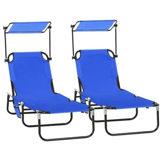 PAGED Folding Chaise Lounge Pool Chairs Adjustable Camping Chair with Canopy Shade Steel Frame and Side Pocket for Porch, Camping, Patio image {7}