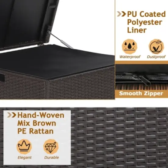 Costway  72 Gallon Patio Rattan Wicker Storage Deck Box Container with Liner Garden image {7}