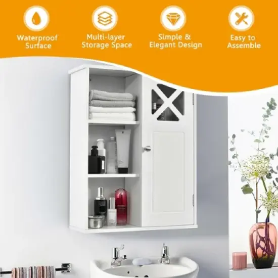 Costway Wall-Mounted Cabinet Bathroom Storage 2-Tier Shelf Multipurpose Organizer White image {3}