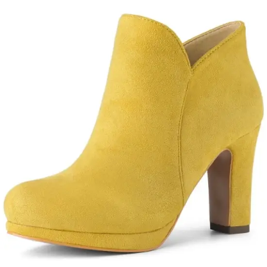 Allegra K Women's Round Toe Chunky Heeled Ankle Heel Boots image {9}