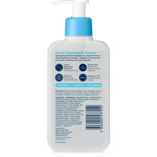 CeraVe SA Face Wash Salicylic Acid Cleanser with Hyaluronic Acid and Niacinamide - 8 fl oz image {4}