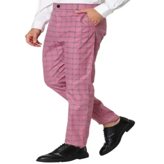 Lars Amadeus Men's Business Plaid Pants Casual Slim Fit Checked Dress Trousers image {6}